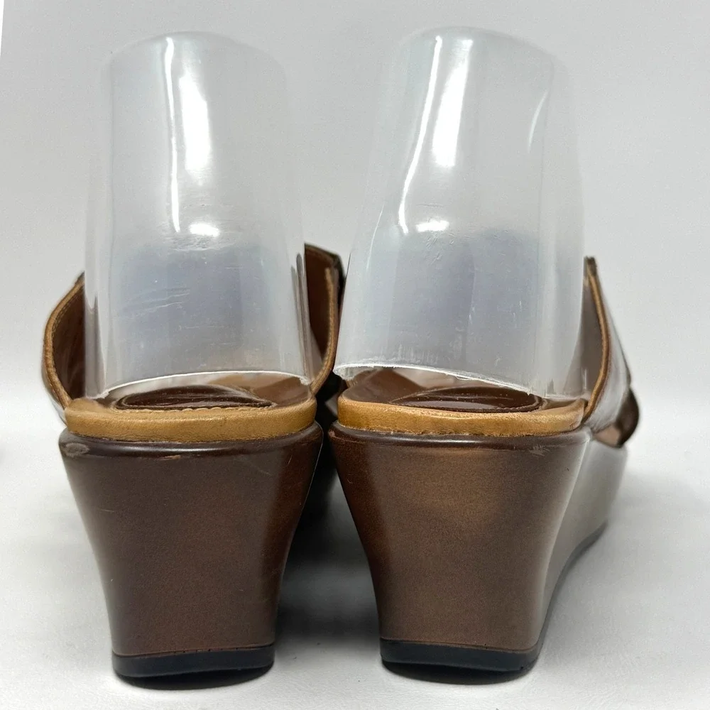 Dansko Ava Criss Cross Straps Slide Wedge Dark Brown 40 9.5 Preppy Tailored Chic